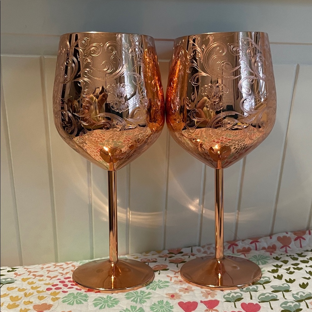 Copper-Tone Decorative Wine Goblets - Set of 2